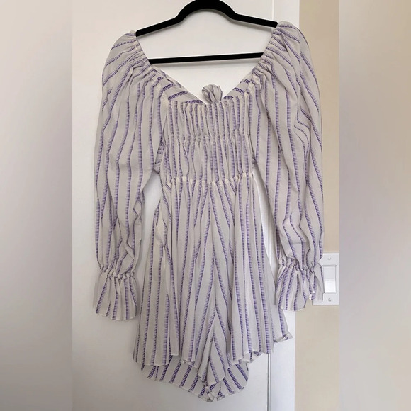 NWT TOPSHOP Stripe Bow Tie Long Sleeve Romper Purple White Size 4 - Picture 6 of 13